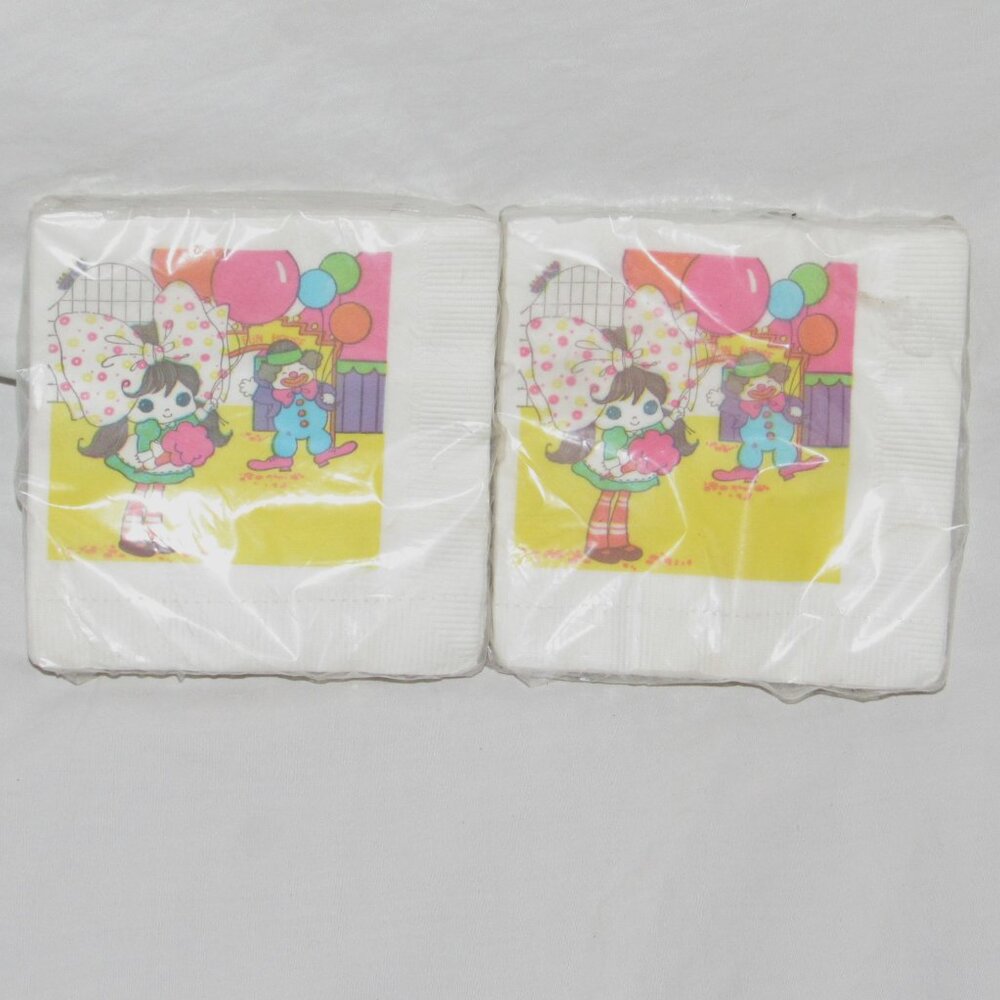 NOS Vtg 80s 1980 American Greetings Big Bow Little Girl Clown Beverage Napkins